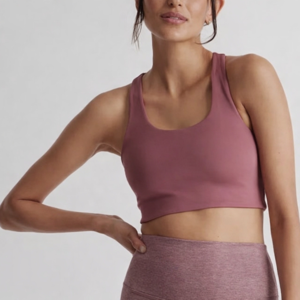 Quince Ultra Soft Scoop Neck Longline Sports Bra Rose Small